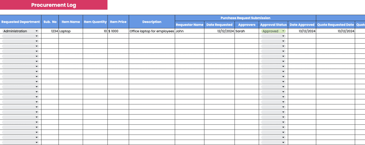 Procurement Register Examples Procurement Log Template: Streamline Your Purchasing Process