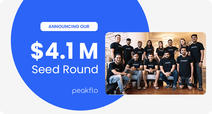 Peakflo Announced Seed Round Investment Peakflo team with investor logo and 4.1 million seed series investment announcement
